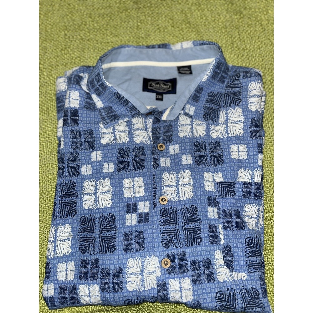 Nat Nast  Short Sleeve Button Up Silk Blend Shirt Blue Print Men's Size 2XL